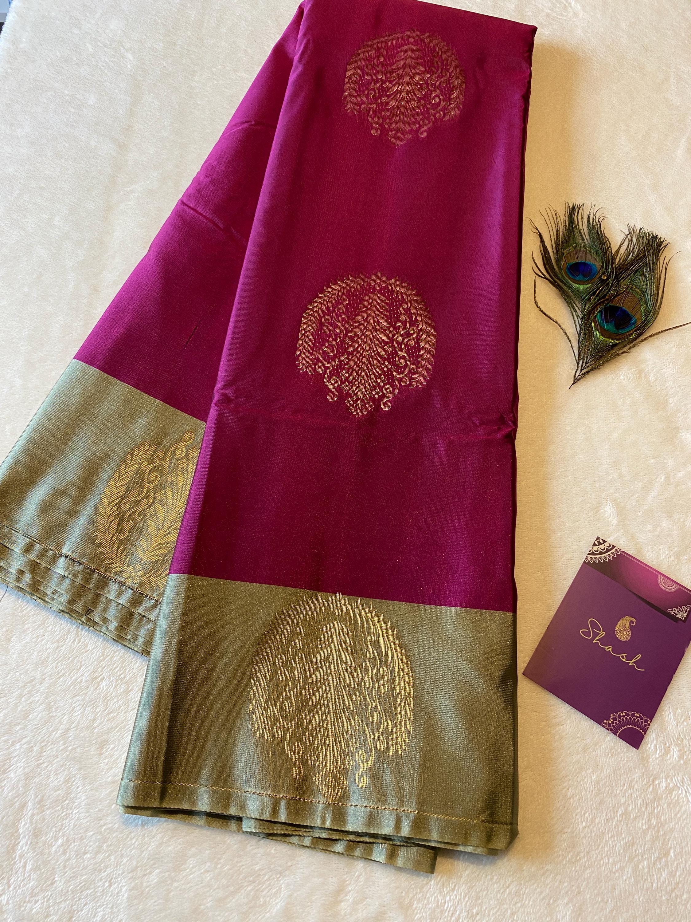 Semi Kanchipuram Silk Saree | Contrast Border with Subtle Butta Design