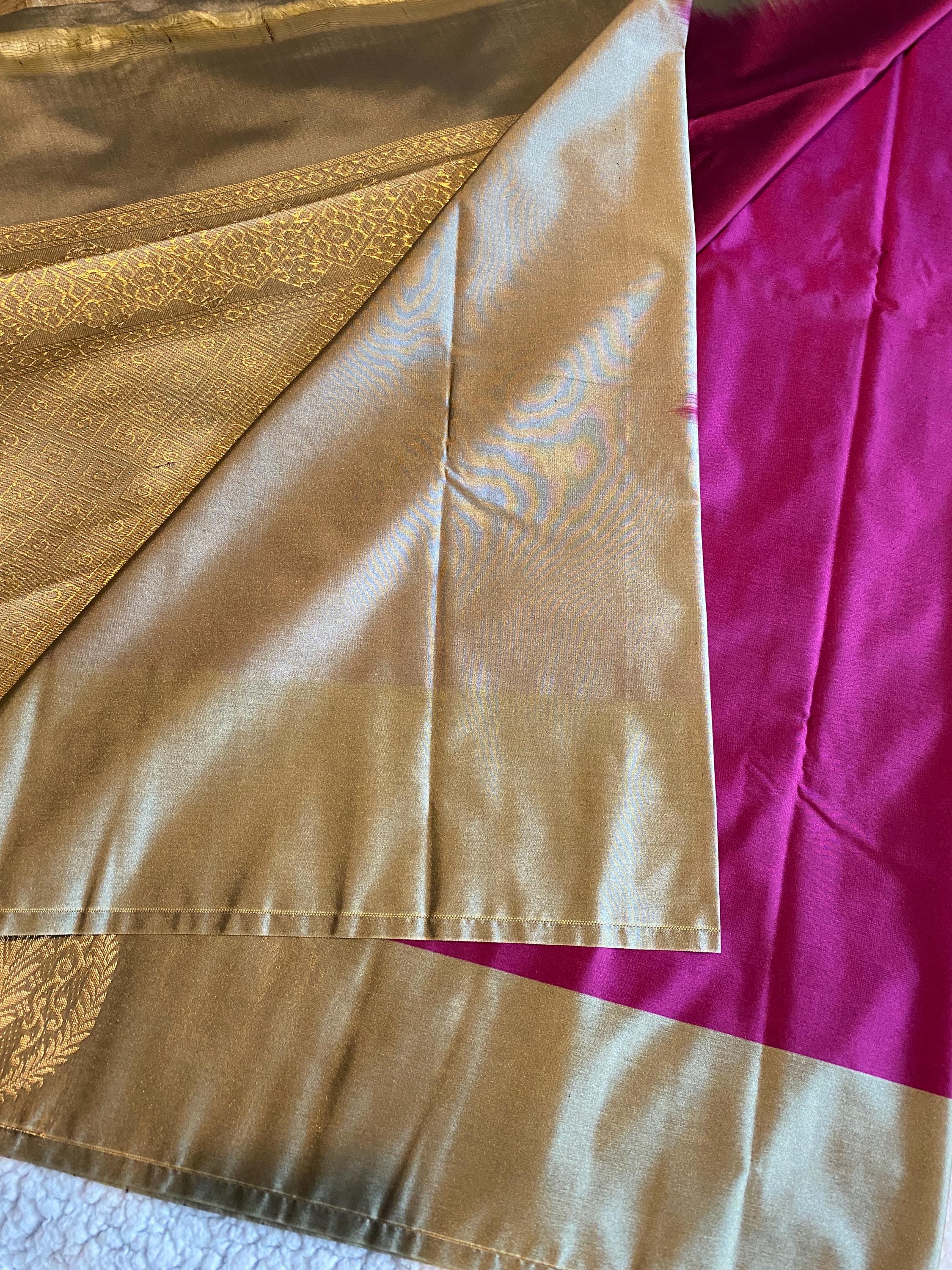 Semi Kanchipuram Silk Saree | Contrast Border with Subtle Butta Design
