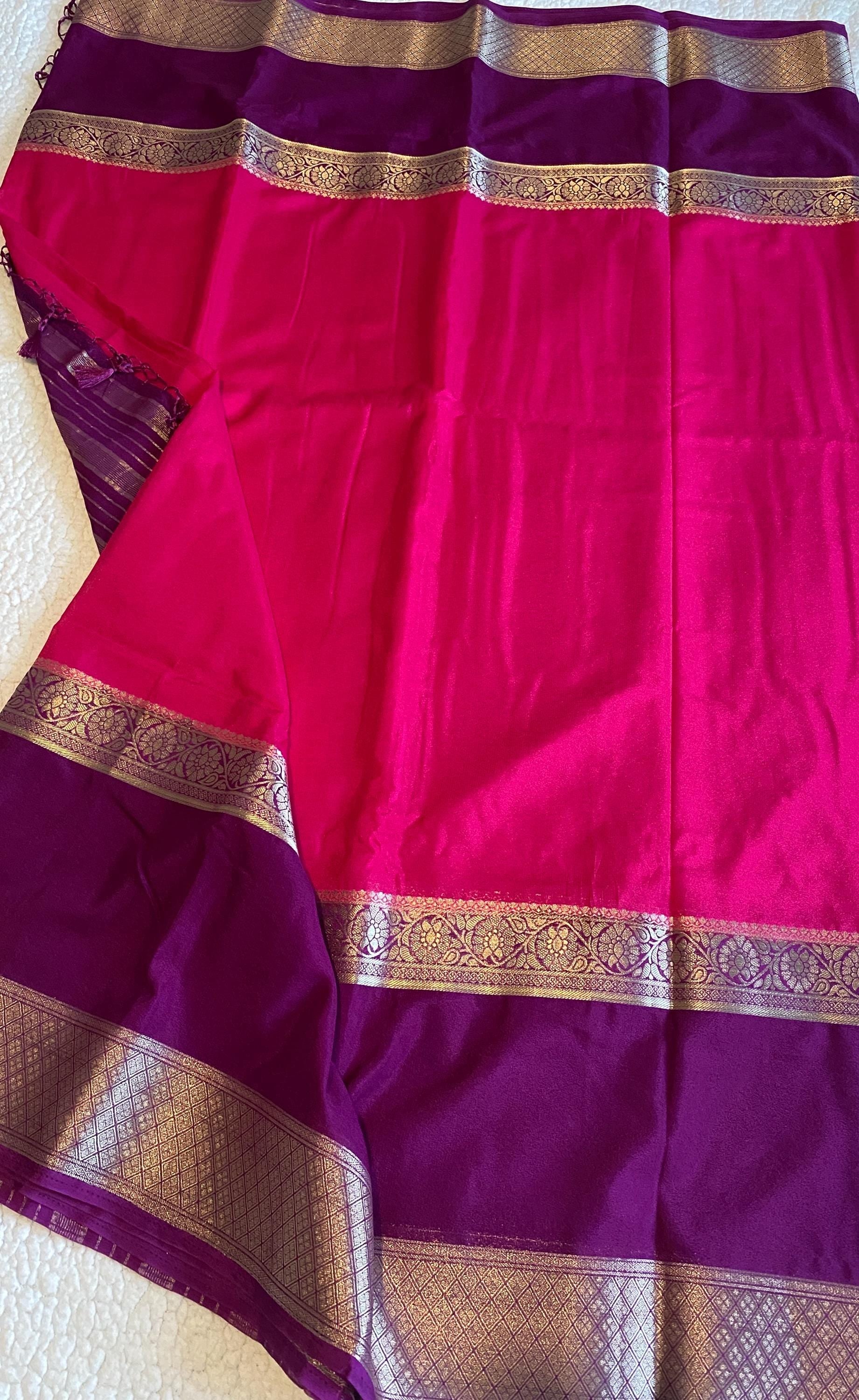 Premium Semi Mysore Crepe Saree with Contrast Border