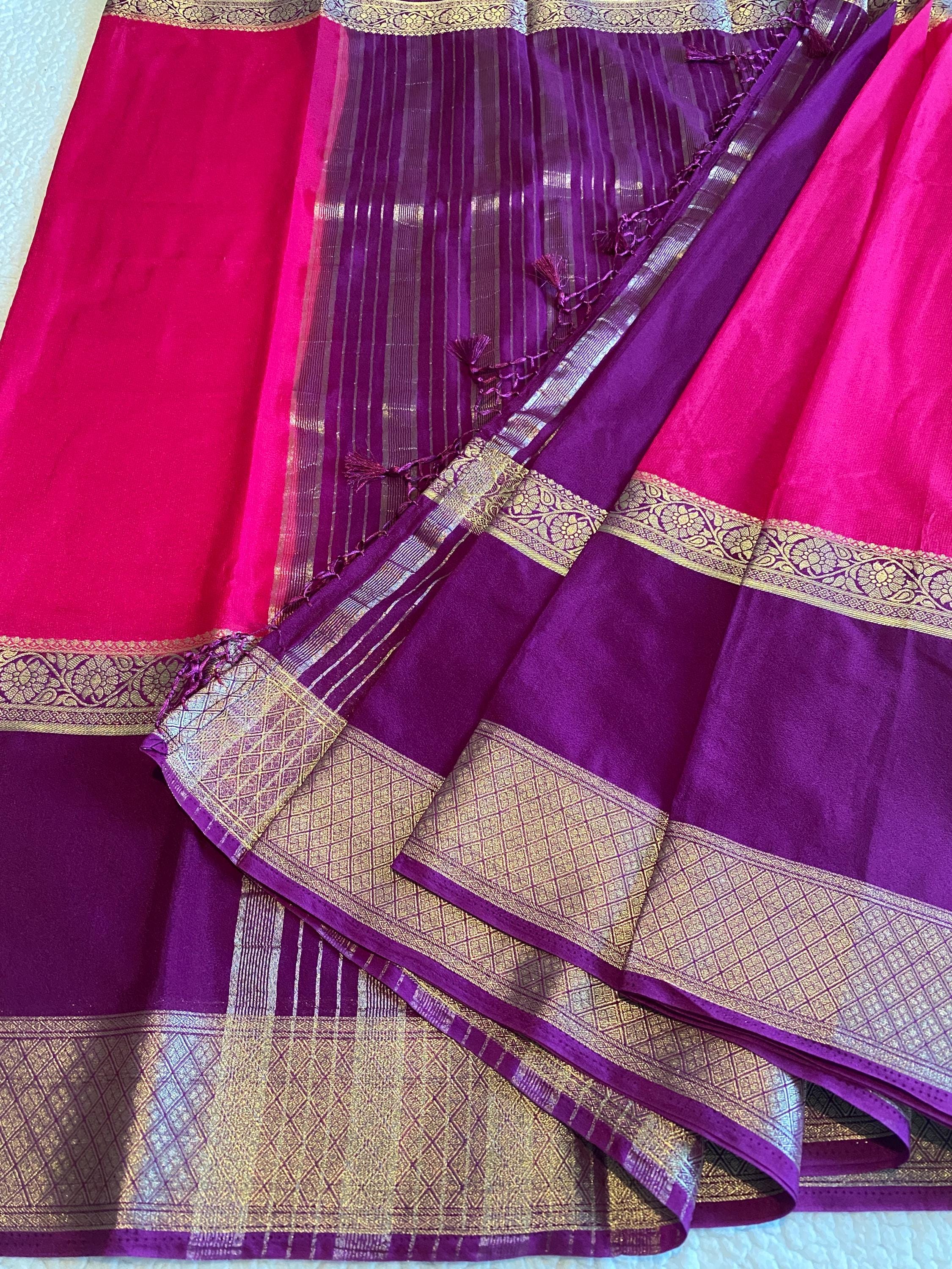 Premium Semi Mysore Crepe Saree with Contrast Border