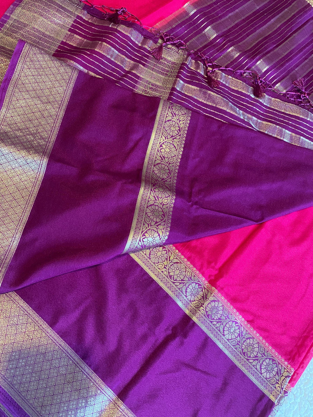 Premium Semi Mysore Crepe Saree with Contrast Border