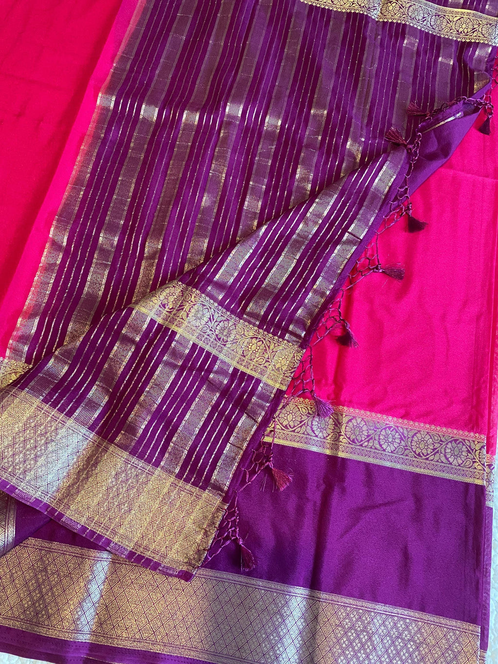 Premium Semi Mysore Crepe Saree with Contrast Border