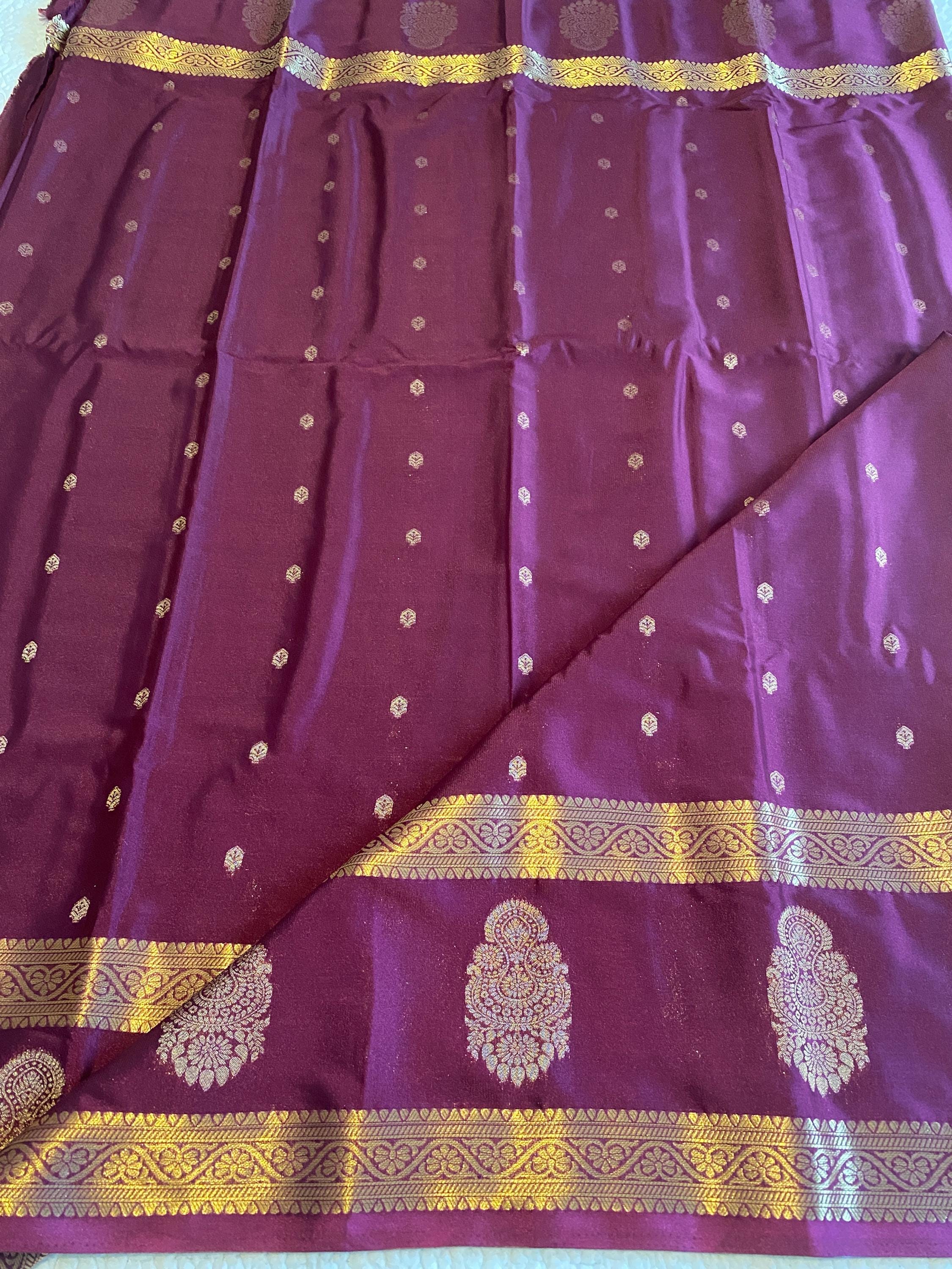 Wine Semi Mysore Crepe Saree
