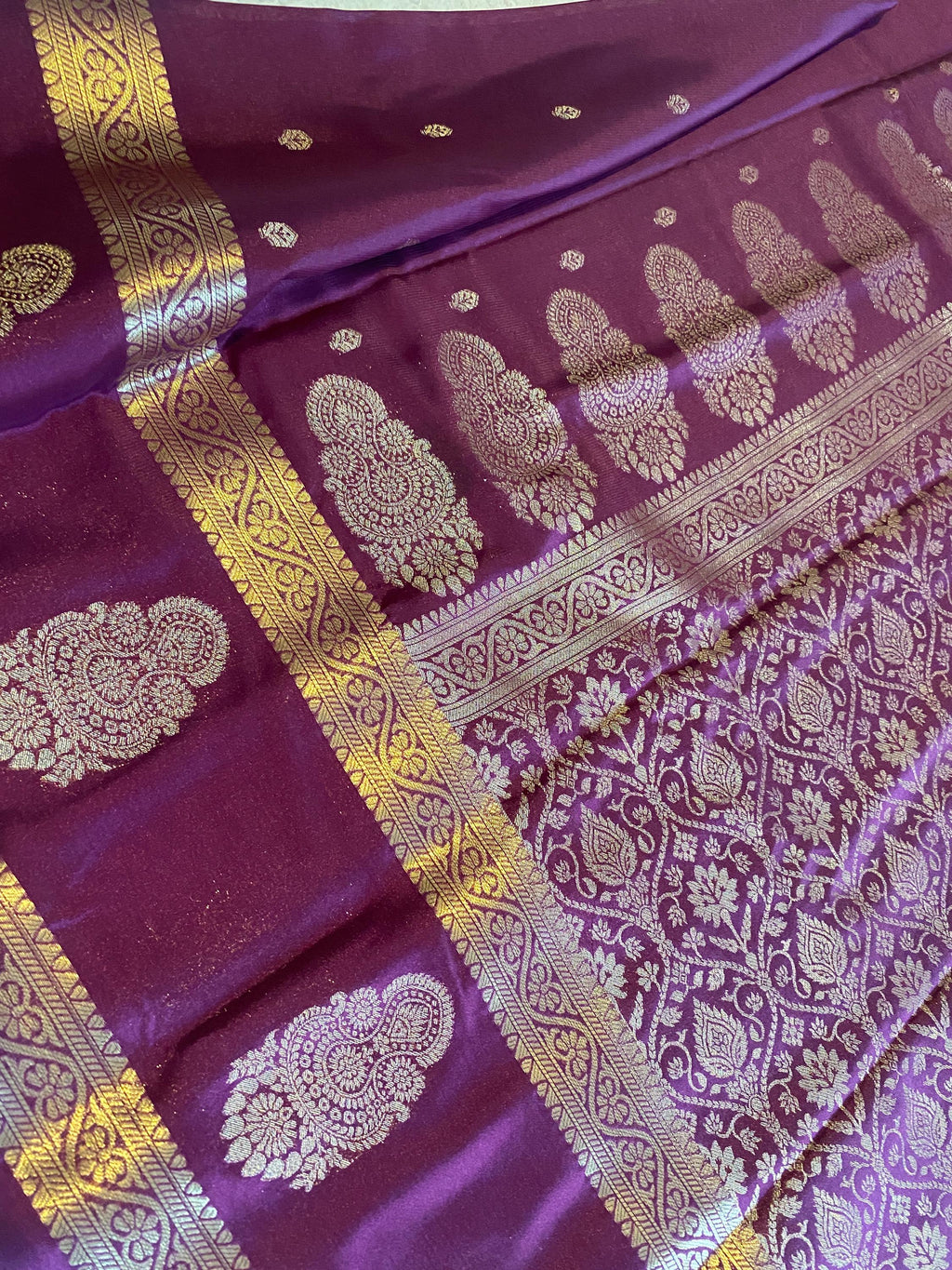 Wine Semi Mysore Crepe Saree