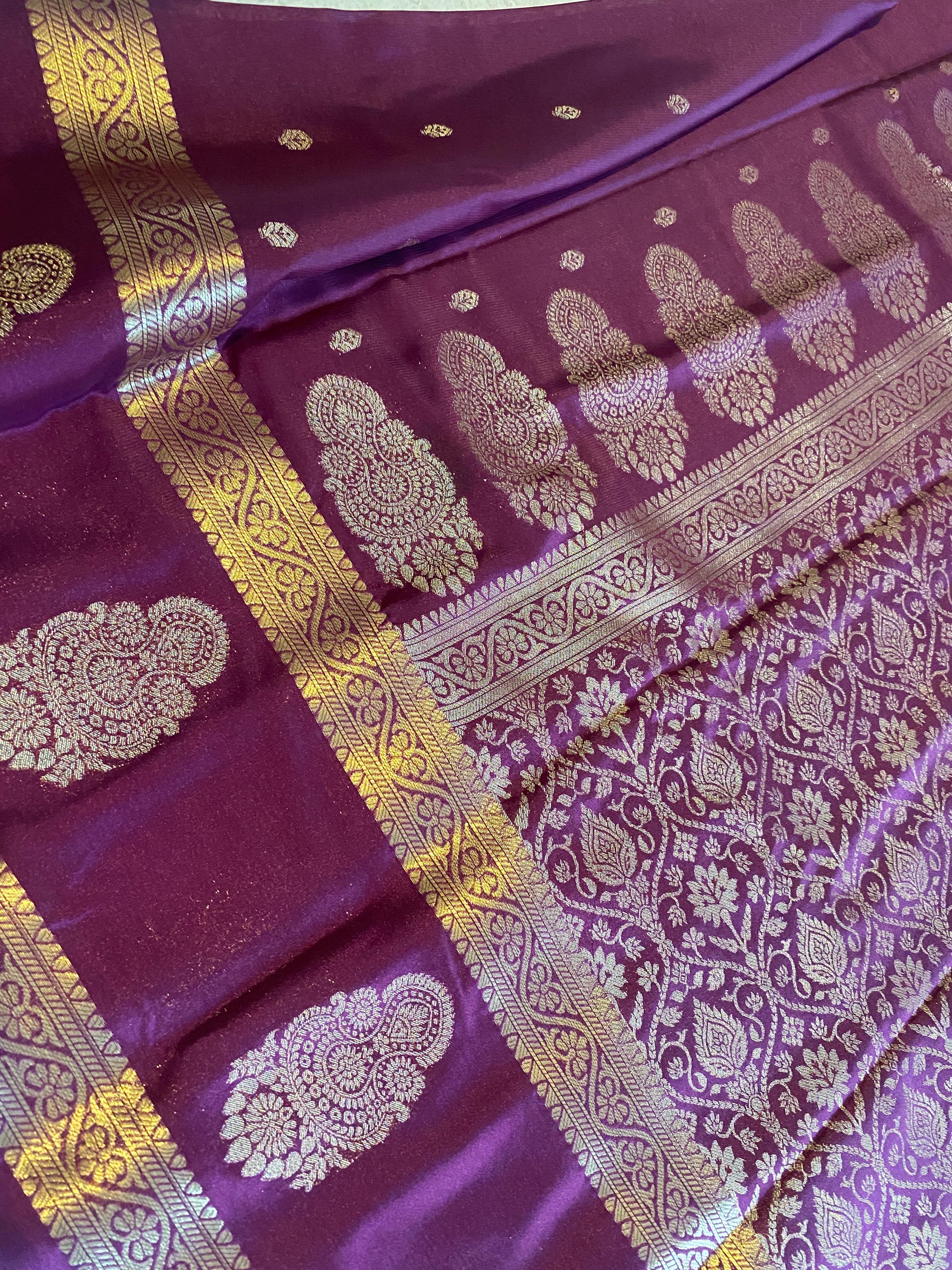 Wine Semi Mysore Crepe Saree