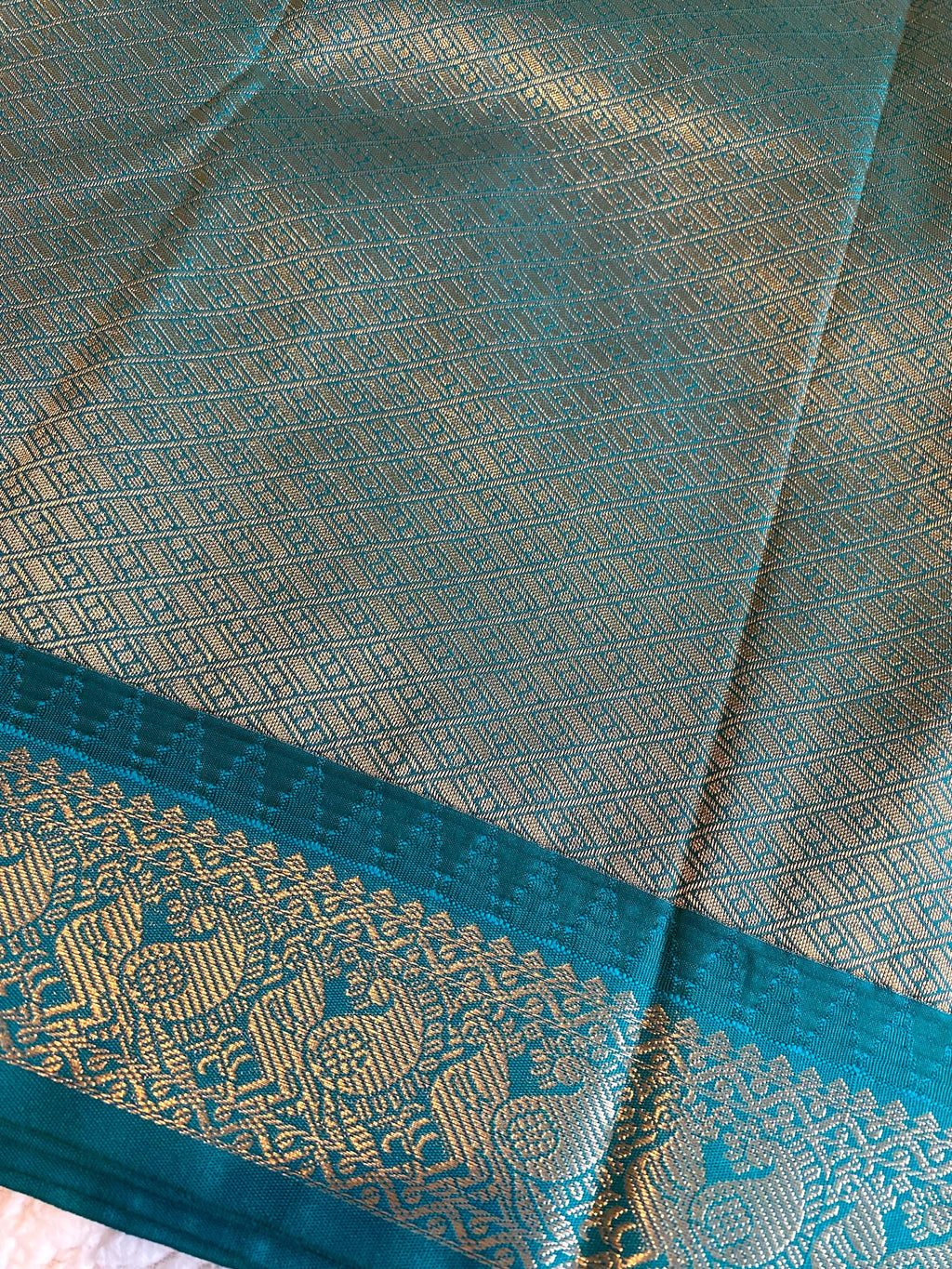 Pinkish-Red Semi Kanchipuram Silk Saree with Green Pallu