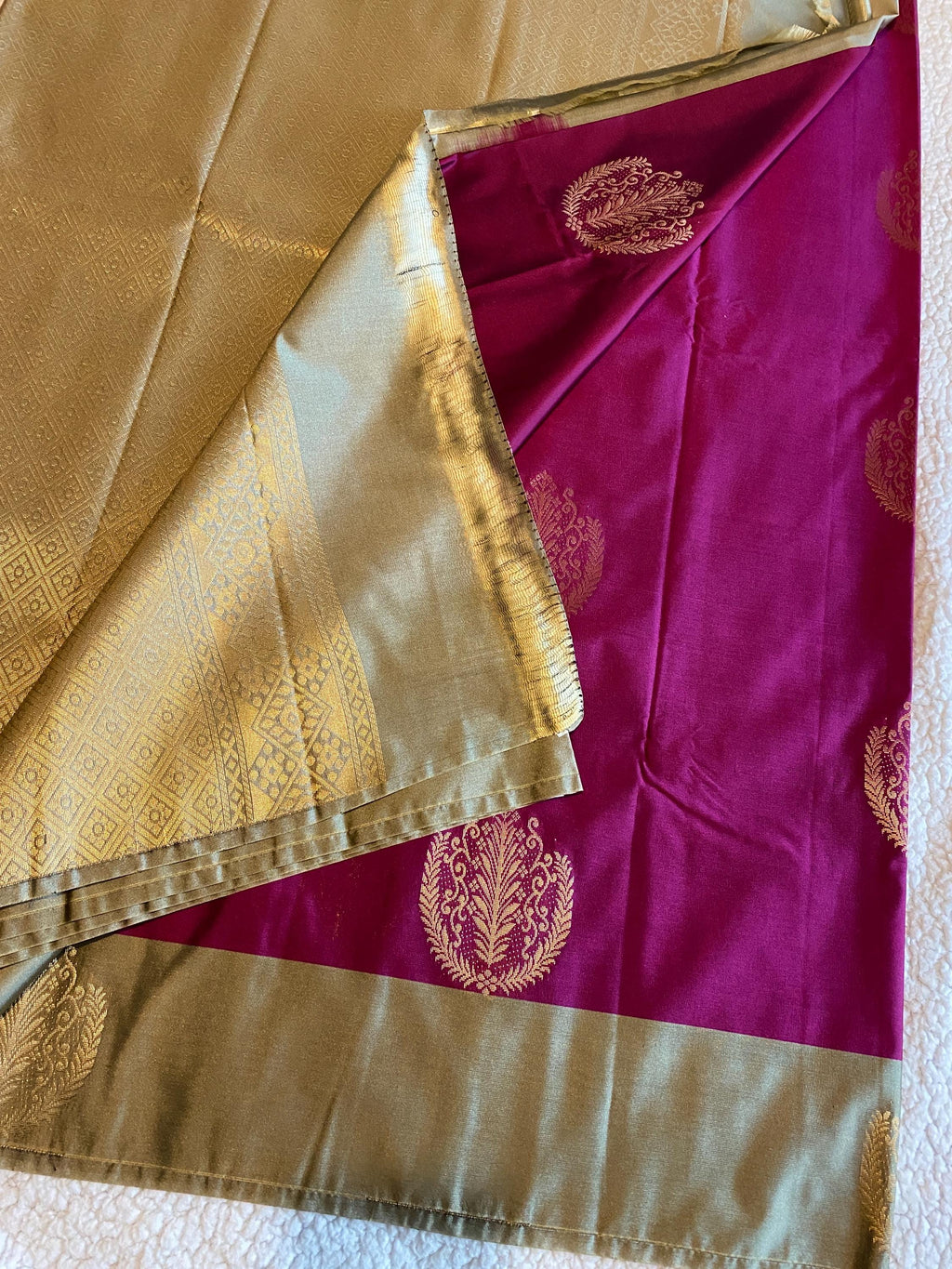 Semi Kanchipuram Silk Saree | Contrast Border with Subtle Butta Design