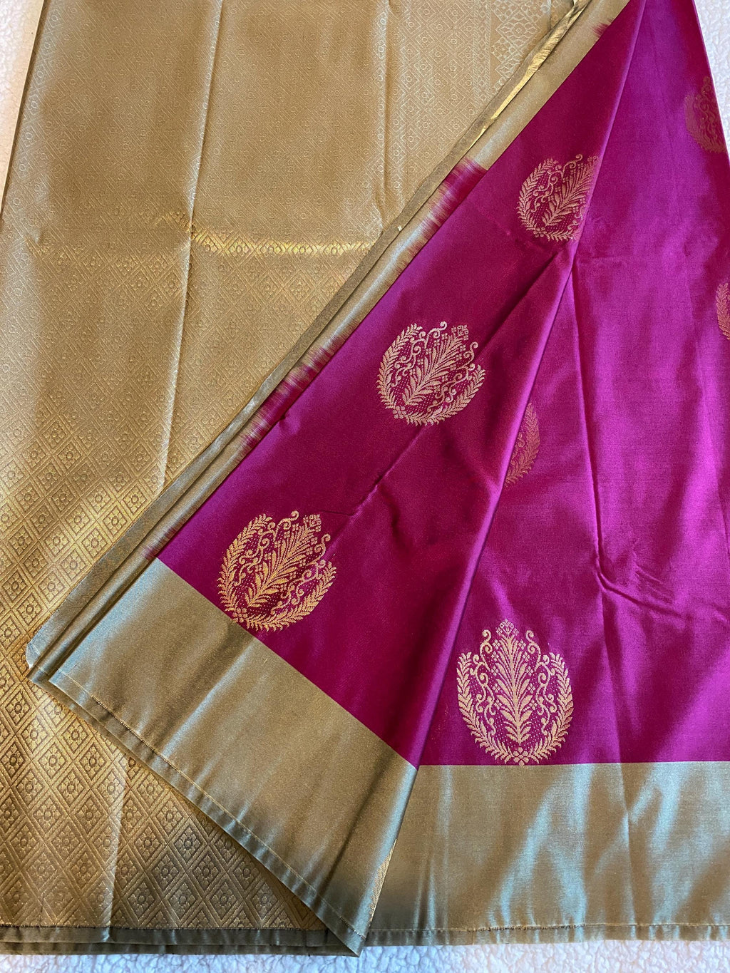 Semi Kanchipuram Silk Saree | Contrast Border with Subtle Butta Design