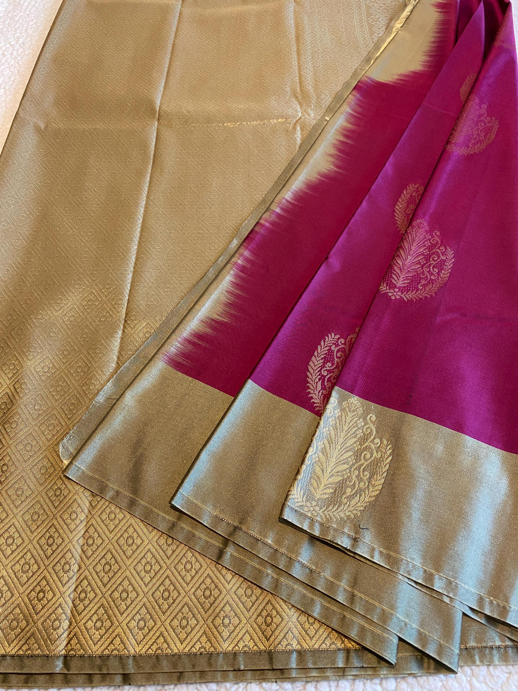 Semi Kanchipuram Silk Saree | Contrast Border with Subtle Butta Design