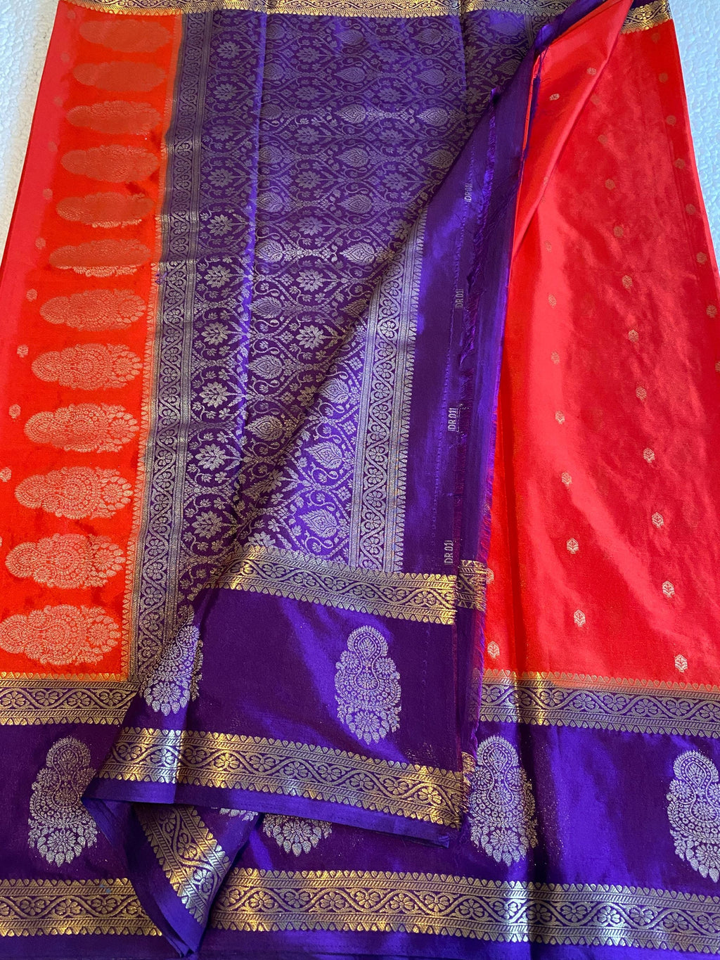 Orange & Purple Semi Mysore Crepe Saree