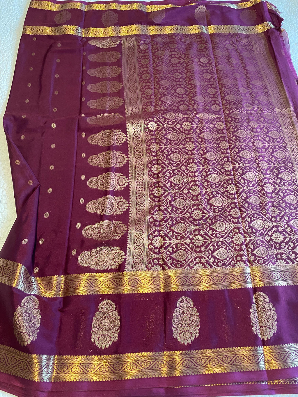 Wine Semi Mysore Crepe Saree