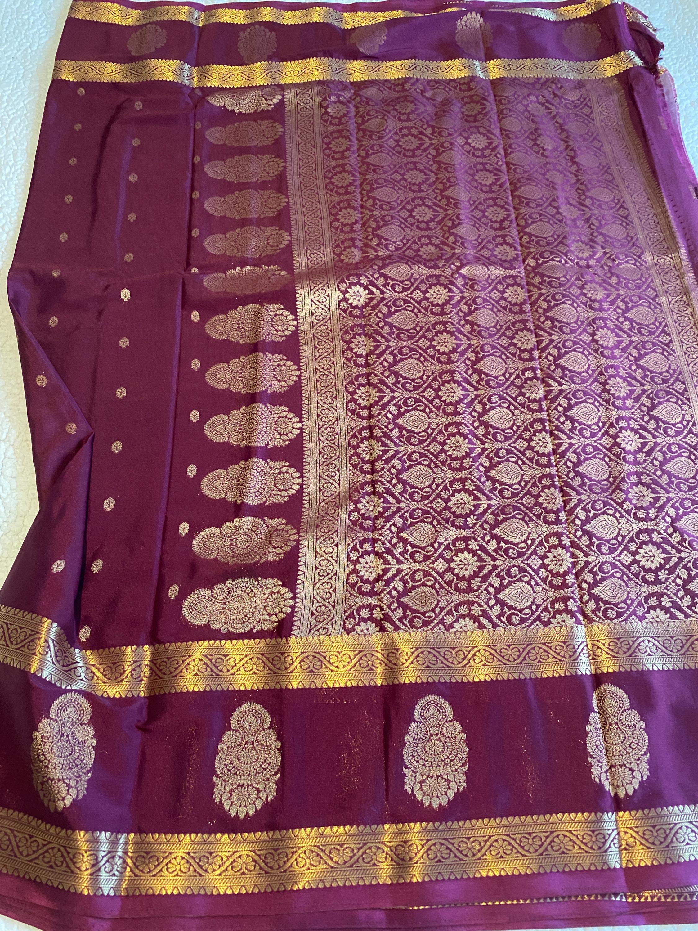 Wine Semi Mysore Crepe Saree