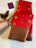 Semi-Kanchipuram Silk Saree – Vibrant Orange with Teal Green Pallu