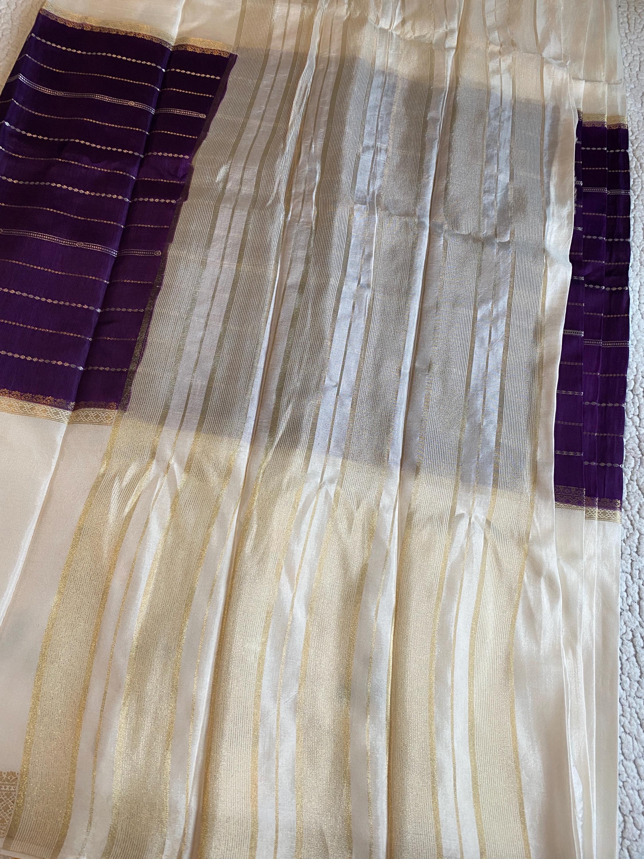 Elegant Chiffon Saree Featuring Rich Purple and White