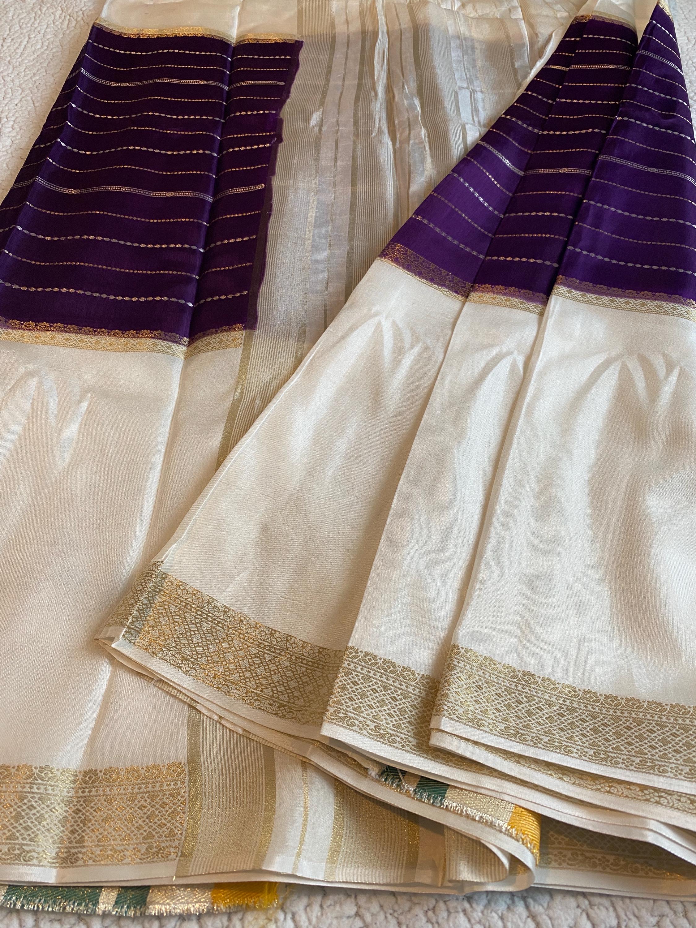 Elegant Chiffon Saree Featuring Rich Purple and White