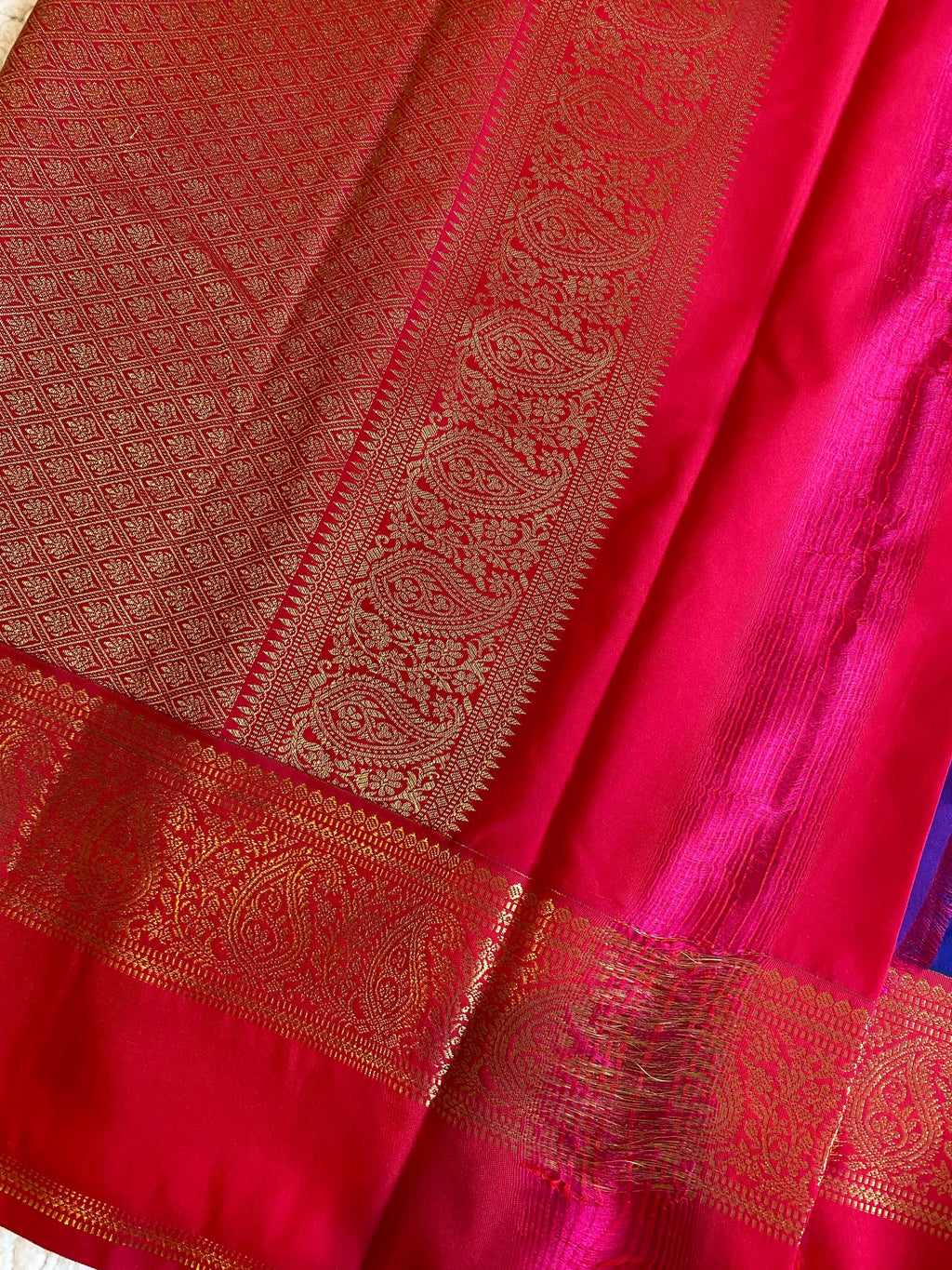 Premium Blue Semi-Kanchipuram Silk Saree with Pinkish Red Pallu