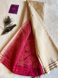 Off-White Semi Kanchipuram Saree with Vibrant Pink Pallu