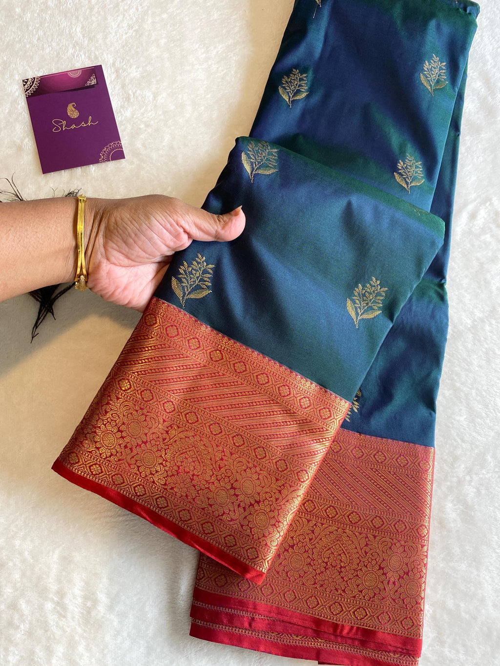Premium Semi Kanchipuram Silk Saree | Dual Tone Peacock Green & blue Saree