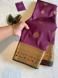 Elegant Wine Shade Semi-Kanchipuram Silk Saree with Bottle Green Pallu