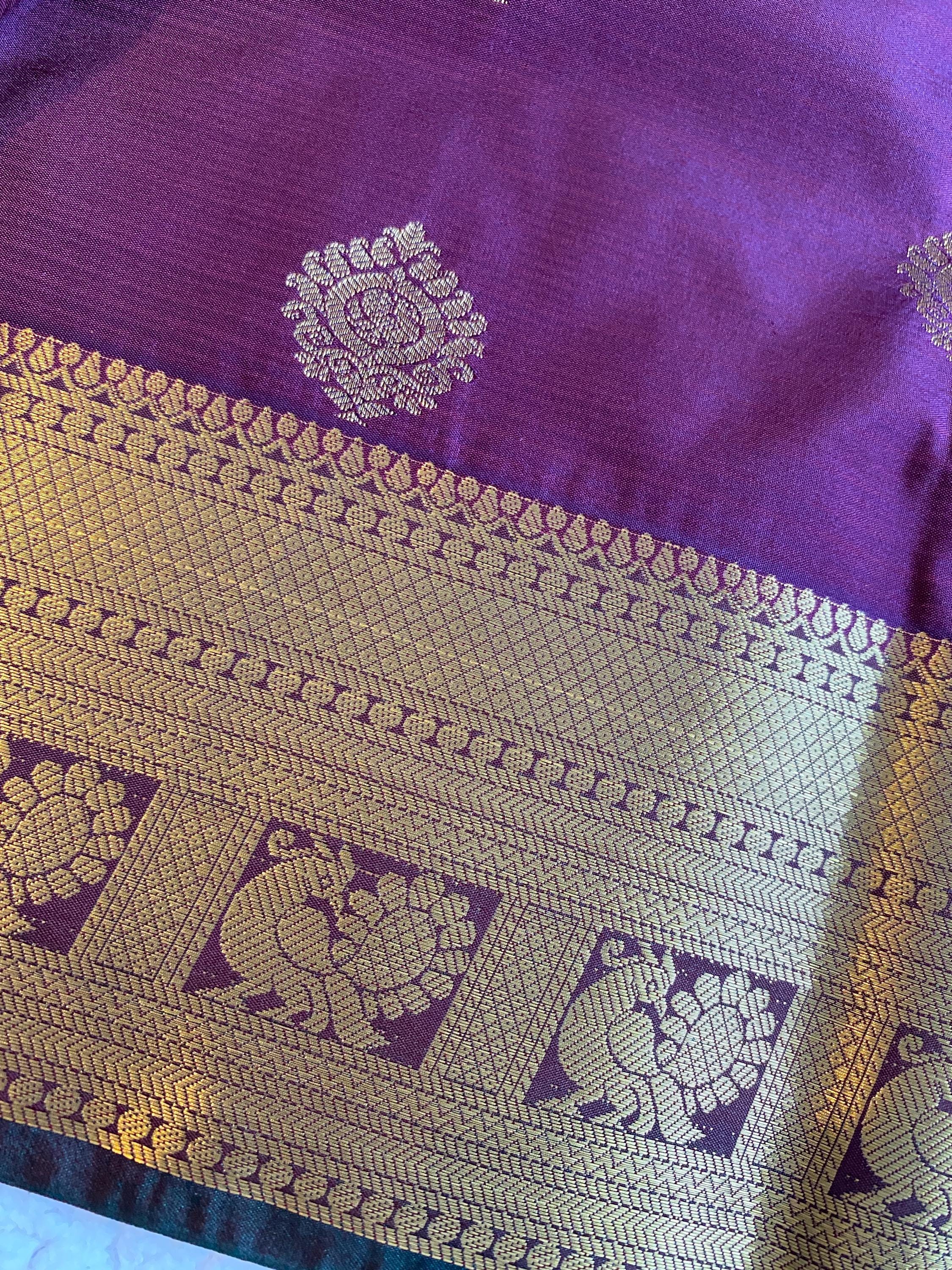 Elegant Wine Shade Semi-Kanchipuram Silk Saree with Bottle Green Pallu