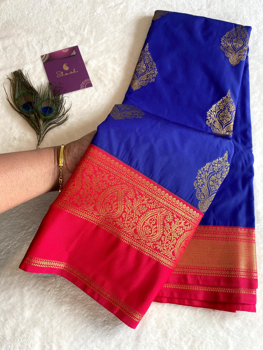 Premium Blue Semi-Kanchipuram Silk Saree with Pinkish Red Pallu