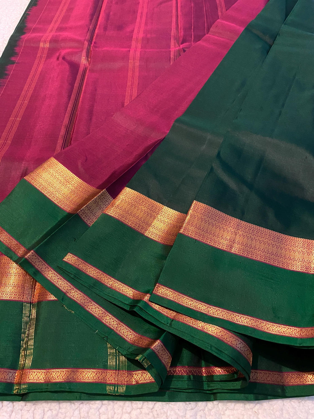 Pure Kanchipuram Silk Saree  | Royal Green and Wine Tone