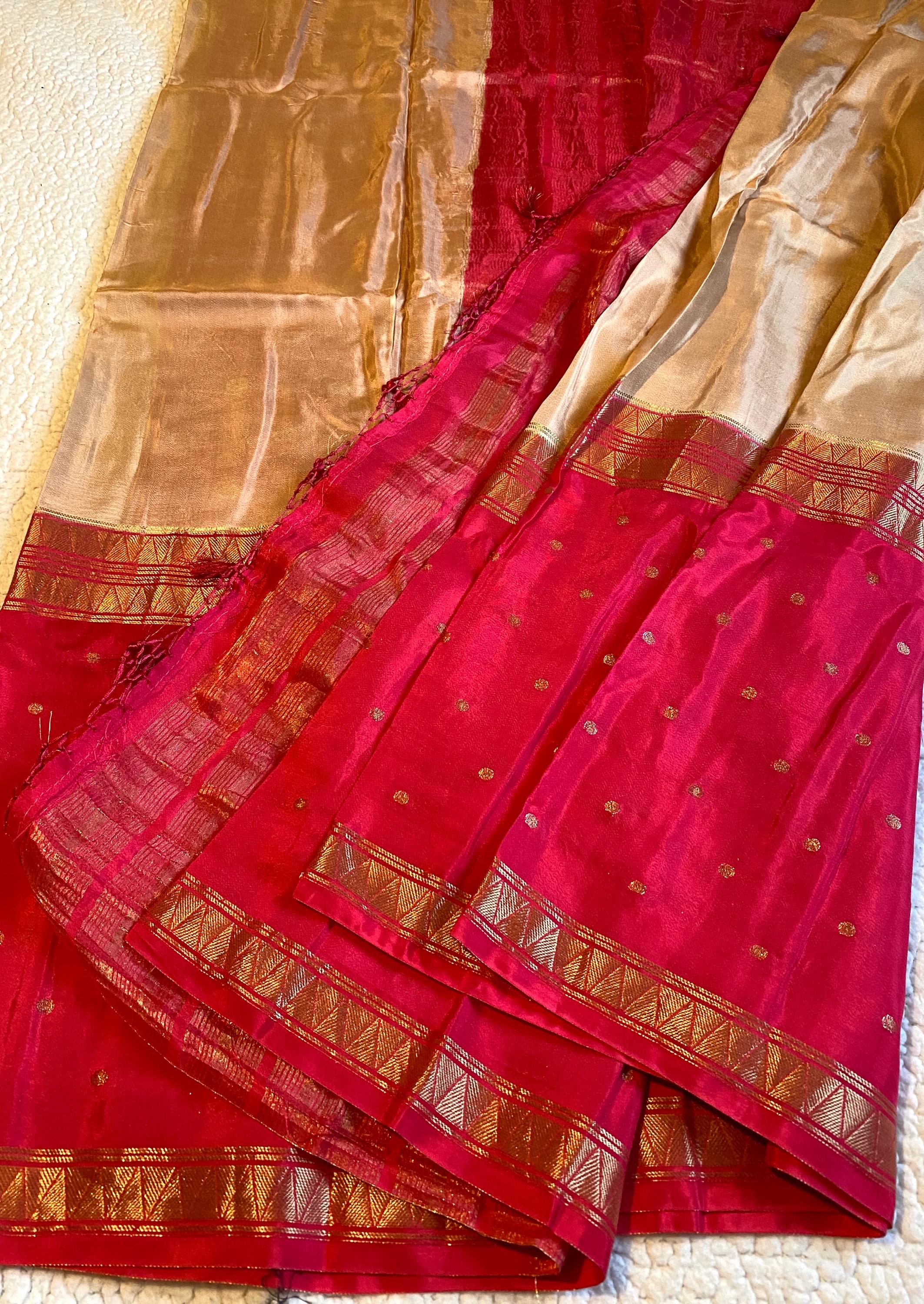 Elegant Chiffon Saree Featuring Magenta and Golden Beige