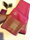 Elegant Semi-Kanchipuram Silk Saree – Soft Pink with Bottle Green Pallu & Border