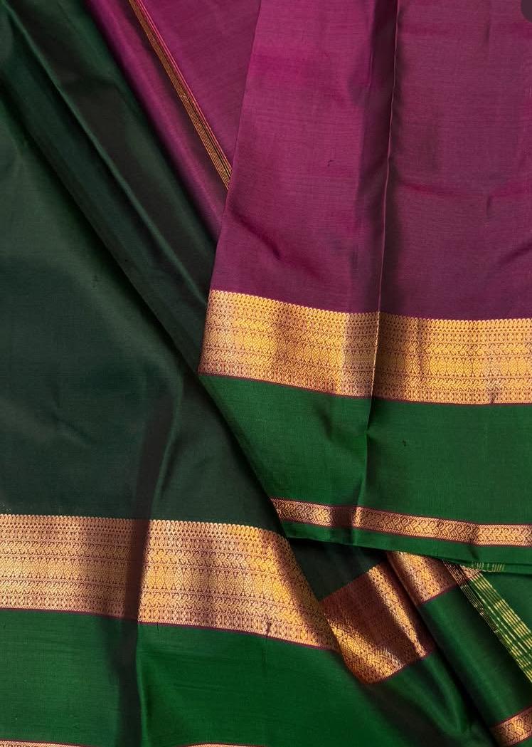 Pure Kanchipuram Silk Saree  | Royal Green and Wine Tone