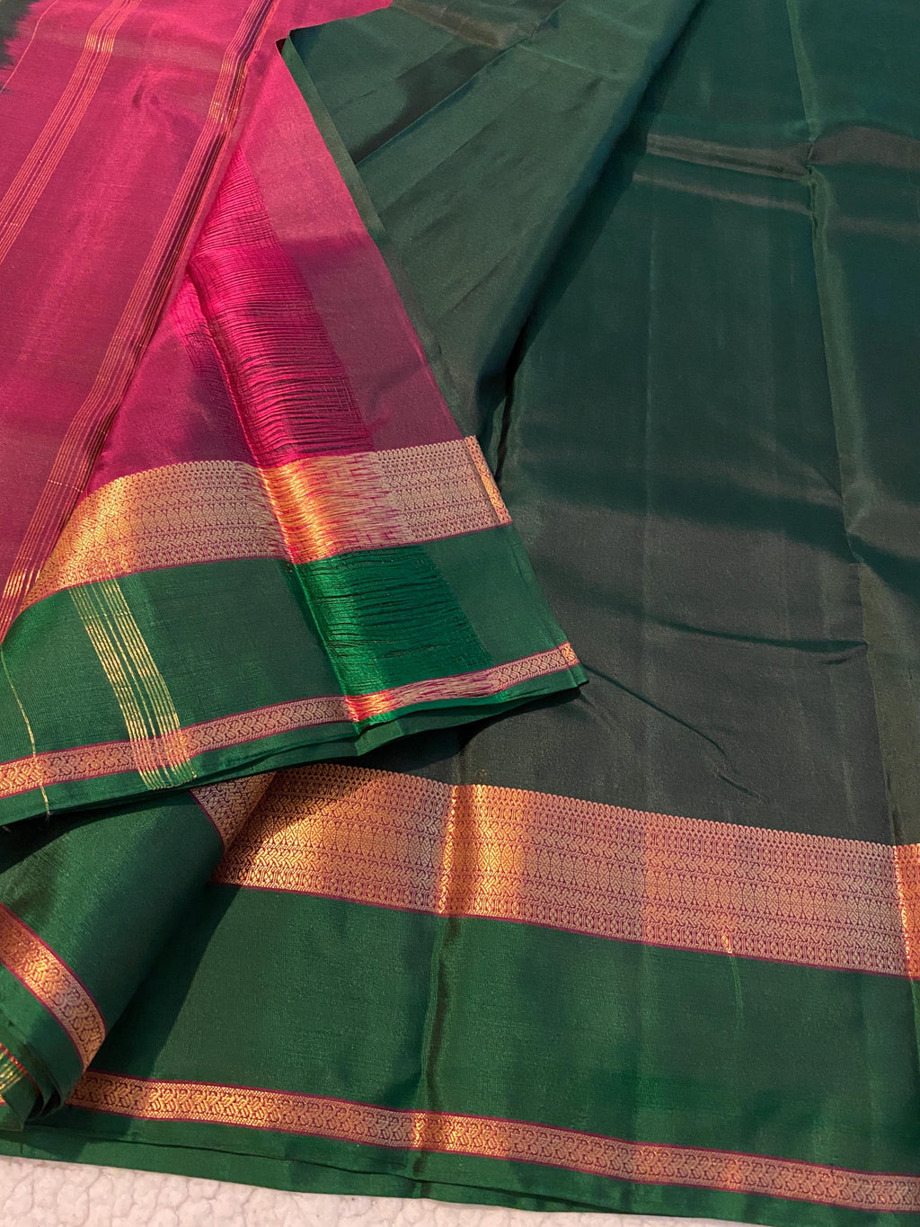 Pure Kanchipuram Silk Saree  | Royal Green and Wine Tone