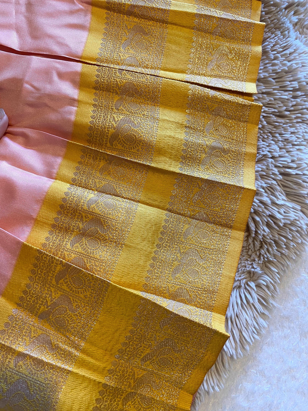 Yellow & Pink Kanchi Pattu Pavada for Kids 2–3 Y | Indo-Western Crop Top Set