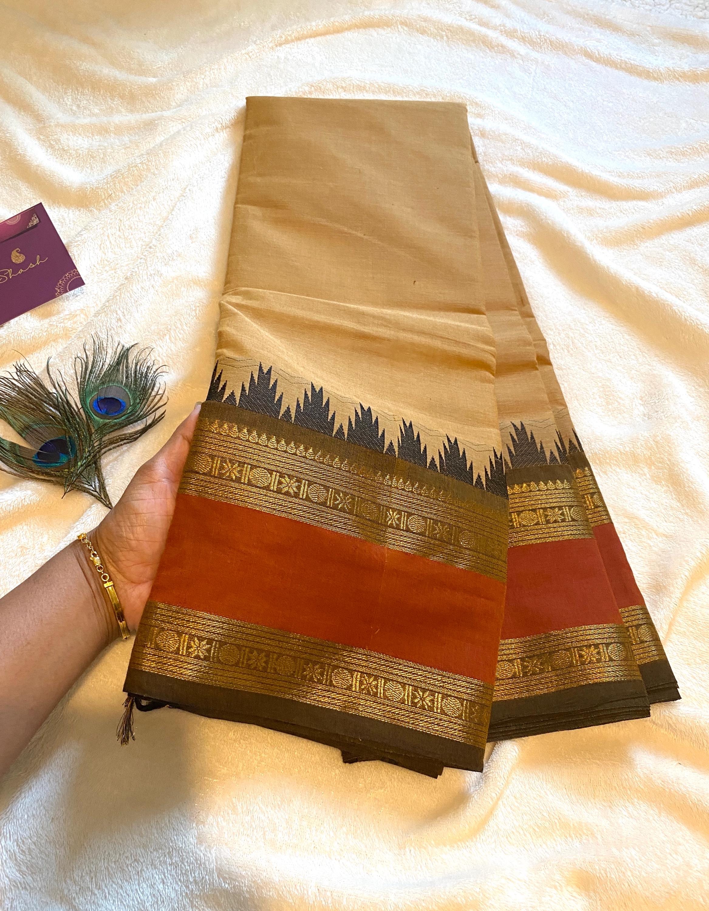Pure Kanchi Cotton Saree – Cream Shade with Signature Kanchi Borders