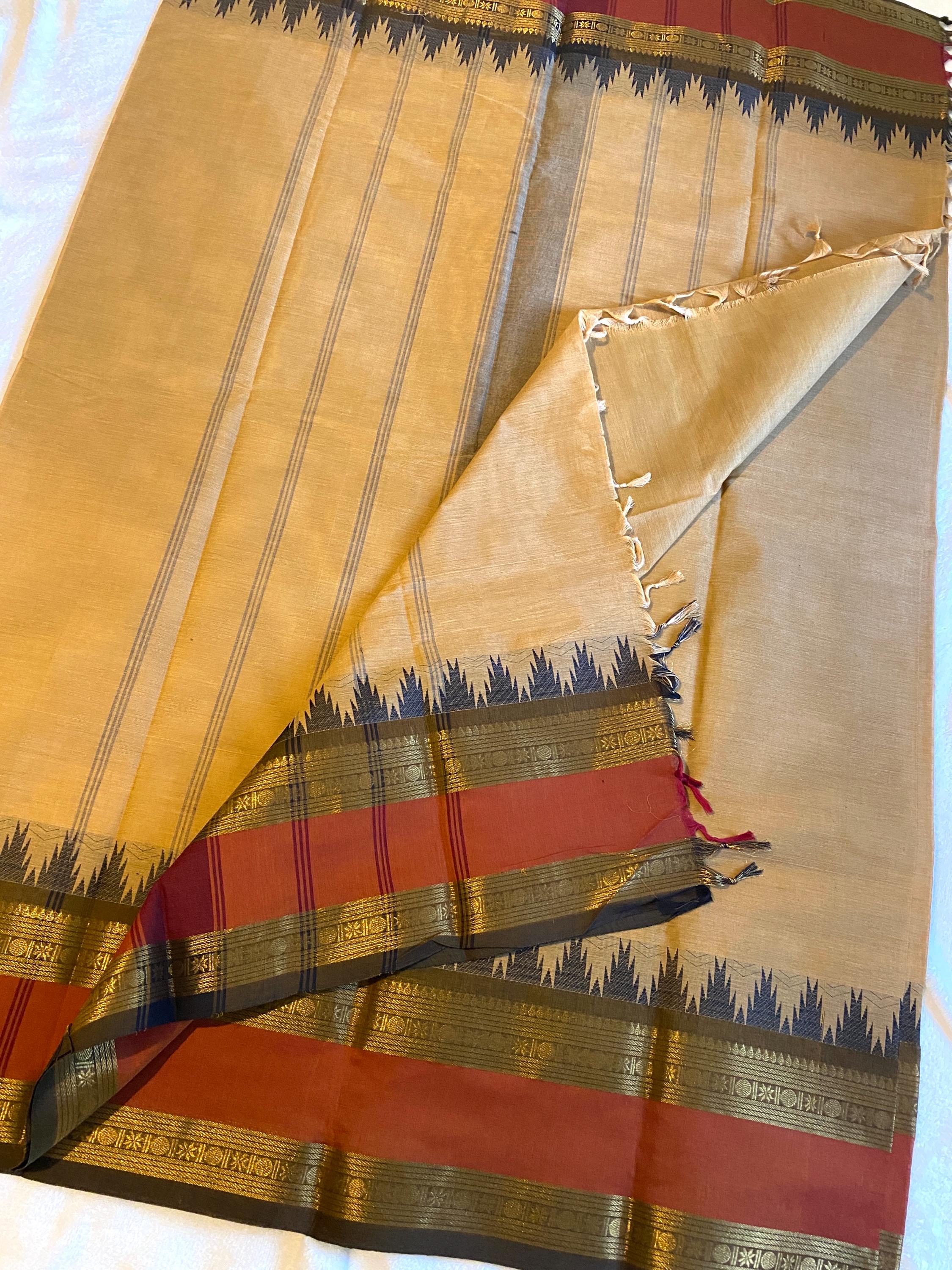 Pure Kanchi Cotton Saree – Cream Shade with Signature Kanchi Borders