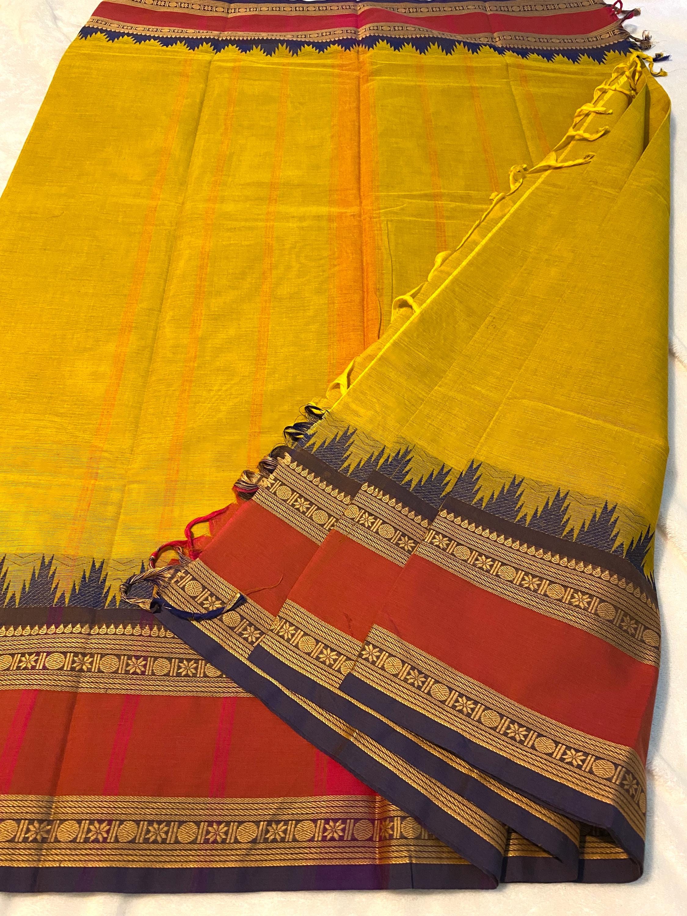 Pure Kanchi Cotton Saree – Lemon Yellow with Signature Kanchi Borders