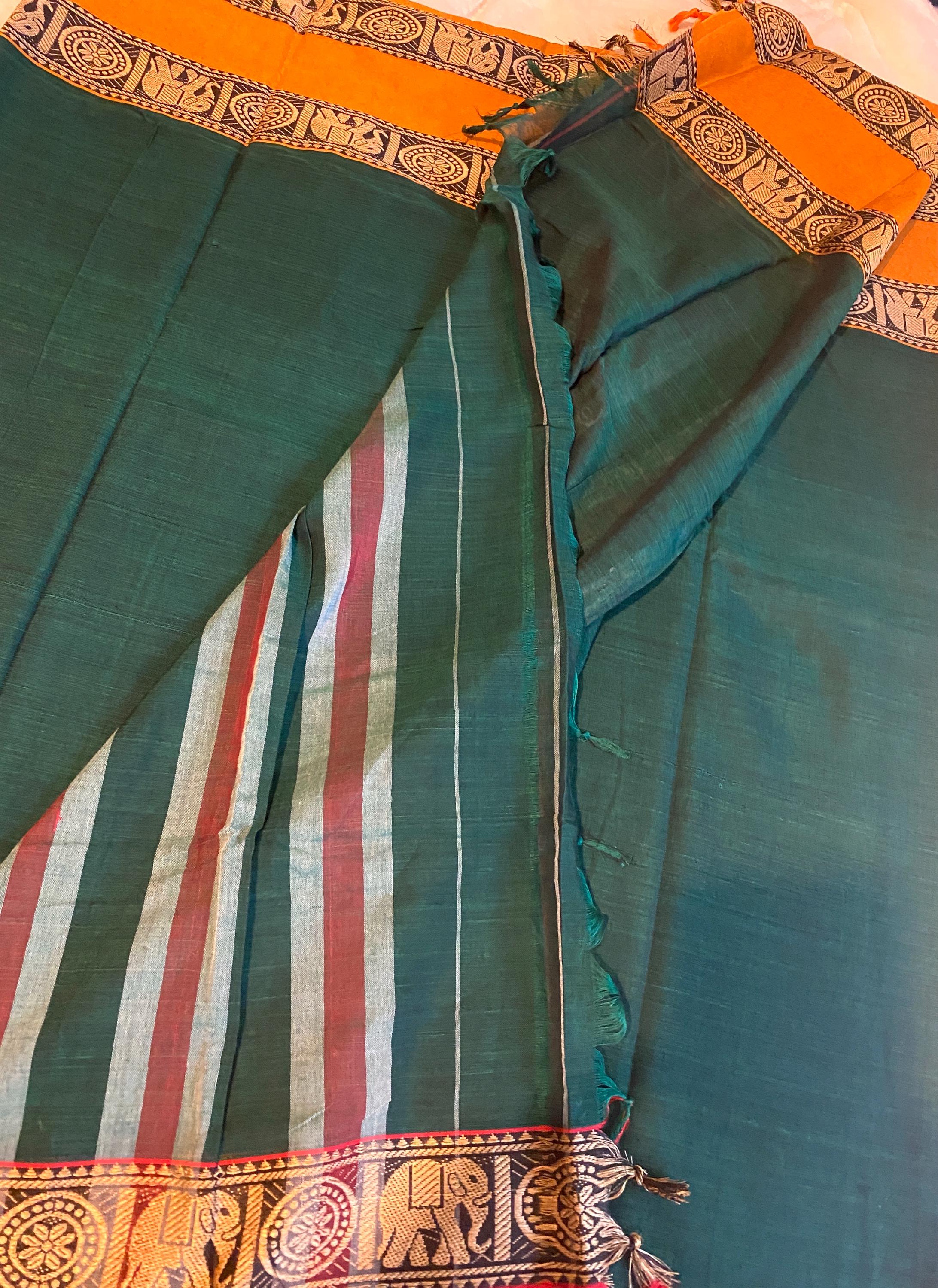 Narayanpet Pure Cotton Saree with Ganga-Jamuna Border | Blouse NOT Included