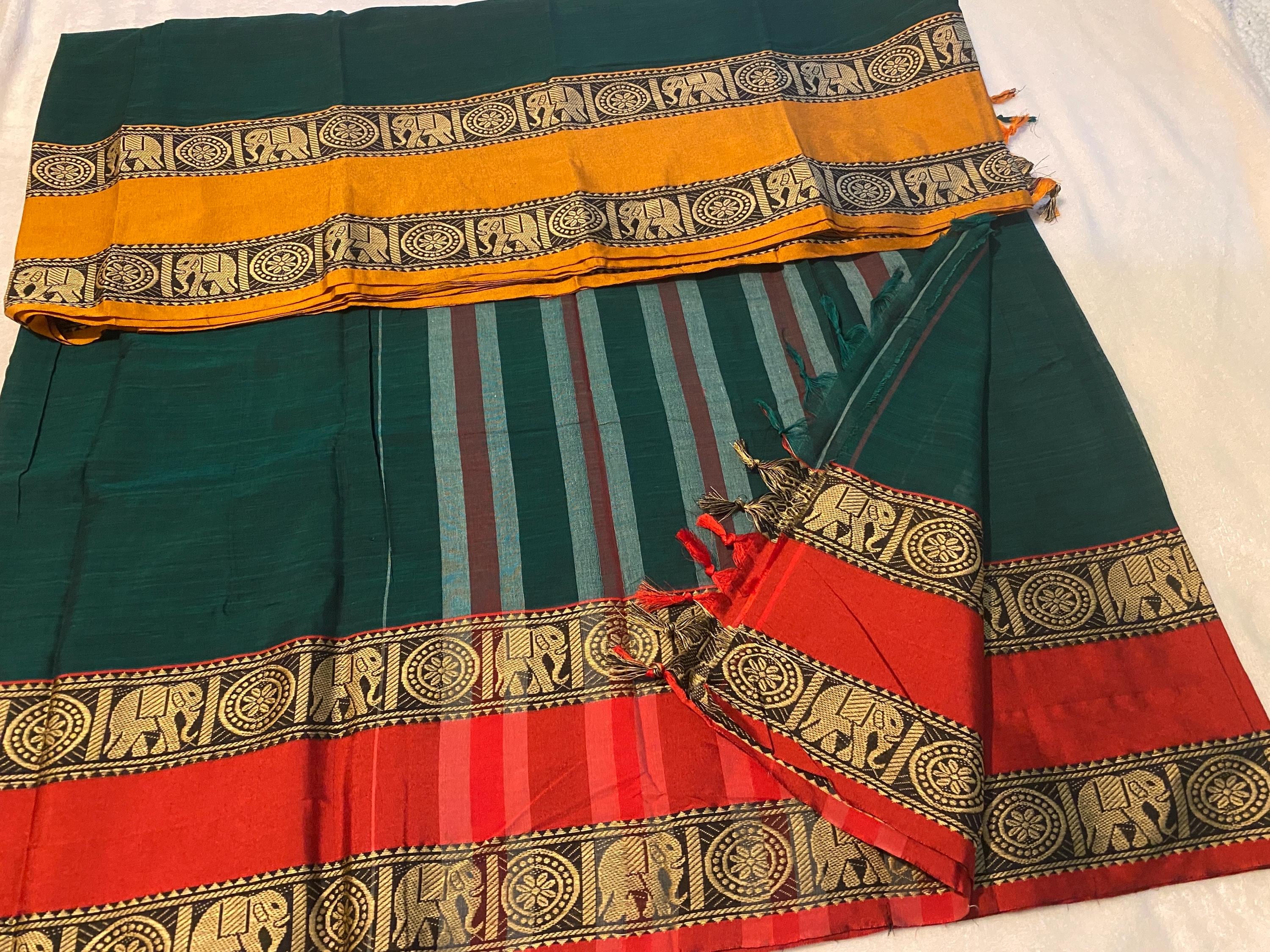 Narayanpet Pure Cotton Saree with Ganga-Jamuna Border | Blouse NOT Included
