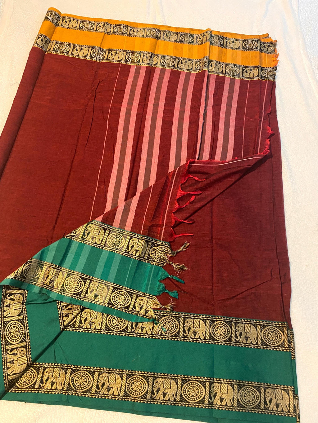 Narayanpet Pure Cotton Saree with Ganga-Jamuna Border | Reddish Maroon Shade | Blouse NOT Included