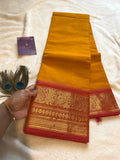 Pure Kanchi Cotton Saree – Golden Mustard with Pink Zari Border