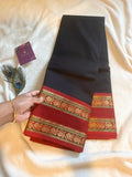 Pure Kanchi Cotton Saree | Black with Red Signature Kanchi Borders