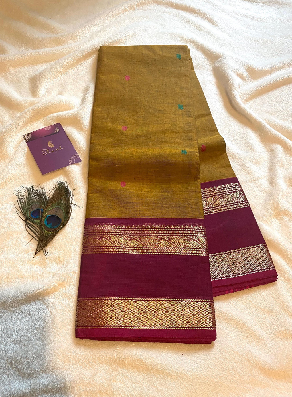 Pure Kanchi Cotton Saree – Mustard Yellow with Maroon Zari Border