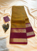 Pure Kanchi Cotton Saree – Mustard Yellow with Maroon Zari Border