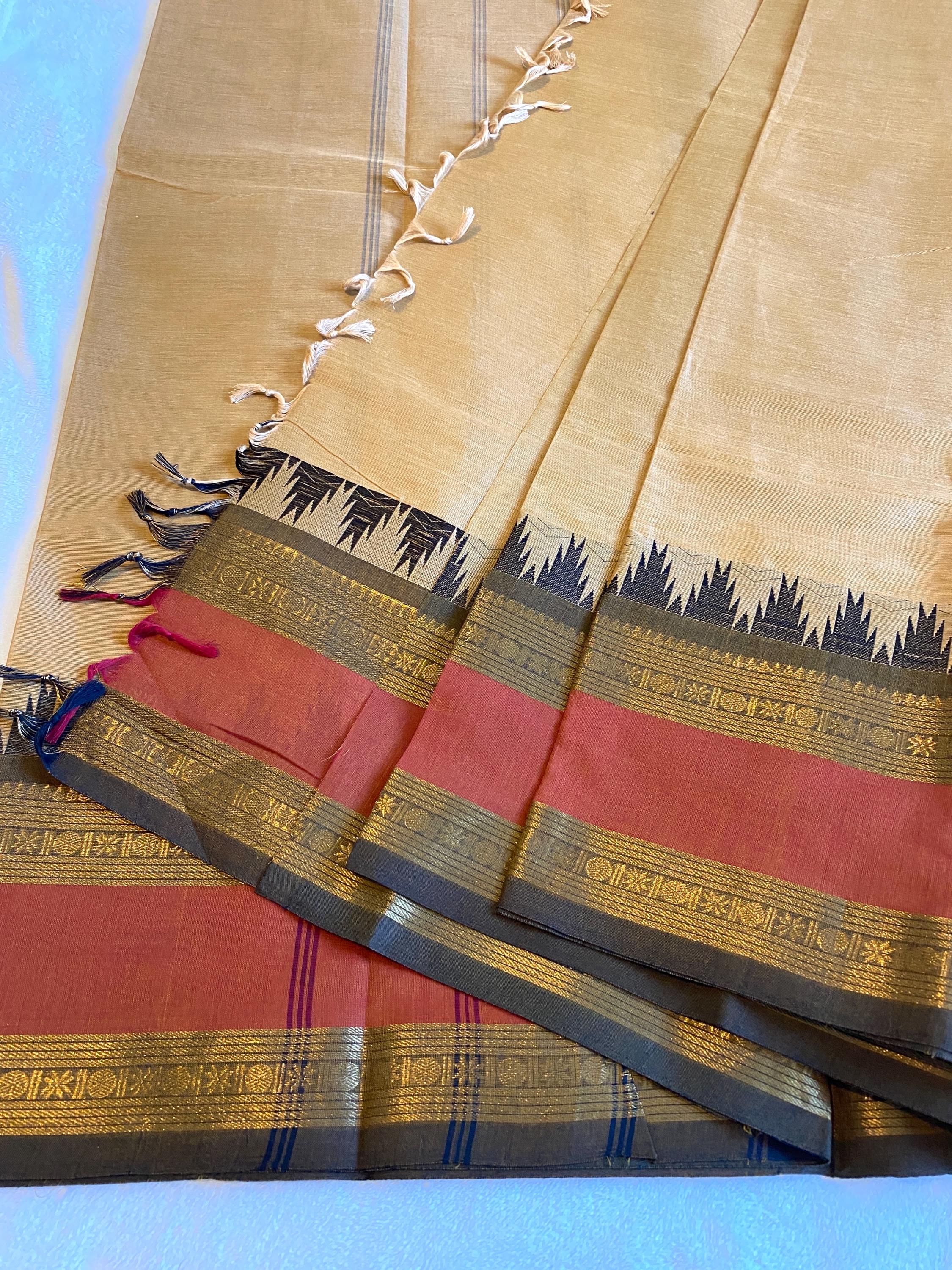 Pure Kanchi Cotton Saree – Cream Shade with Signature Kanchi Borders