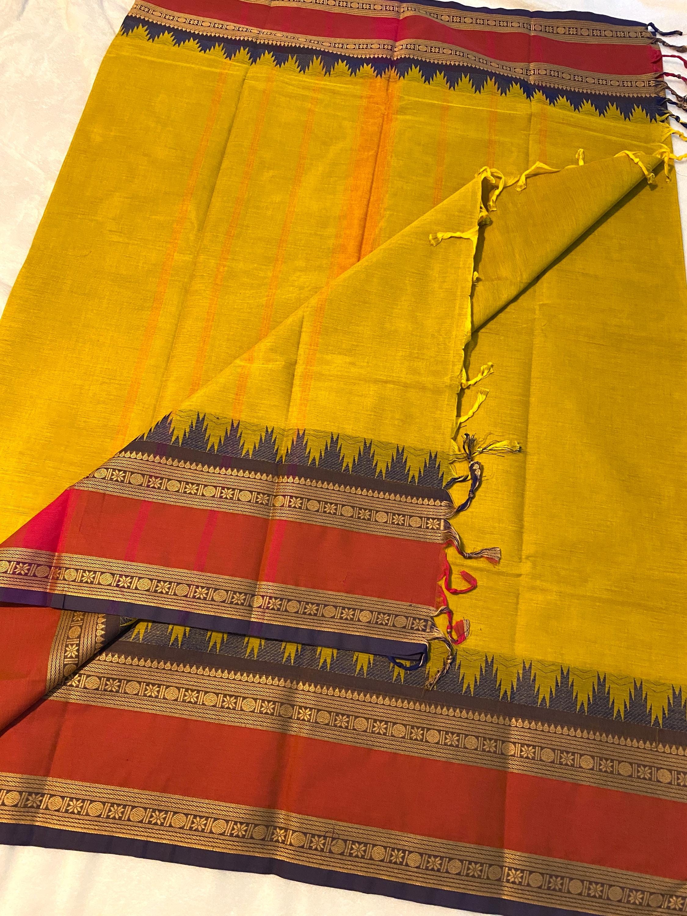 Pure Kanchi Cotton Saree – Lemon Yellow with Signature Kanchi Borders