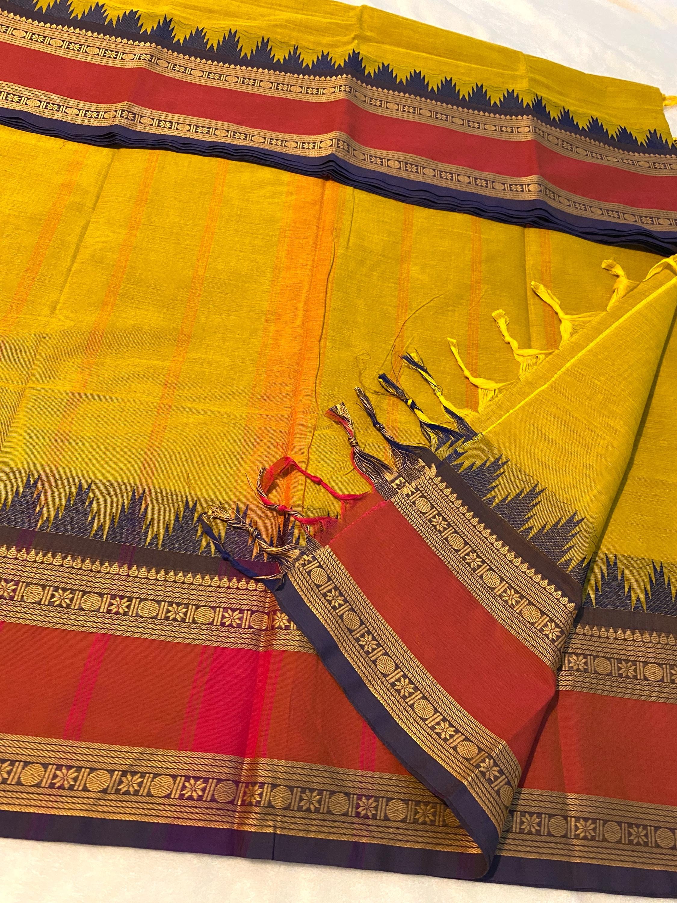 Pure Kanchi Cotton Saree – Lemon Yellow with Signature Kanchi Borders