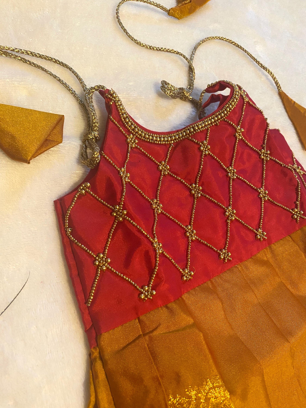 Magenta & Mustard Kanchi Pattu Frock for Baby Girls 0–6 Months | Newborn Ethnic Wear