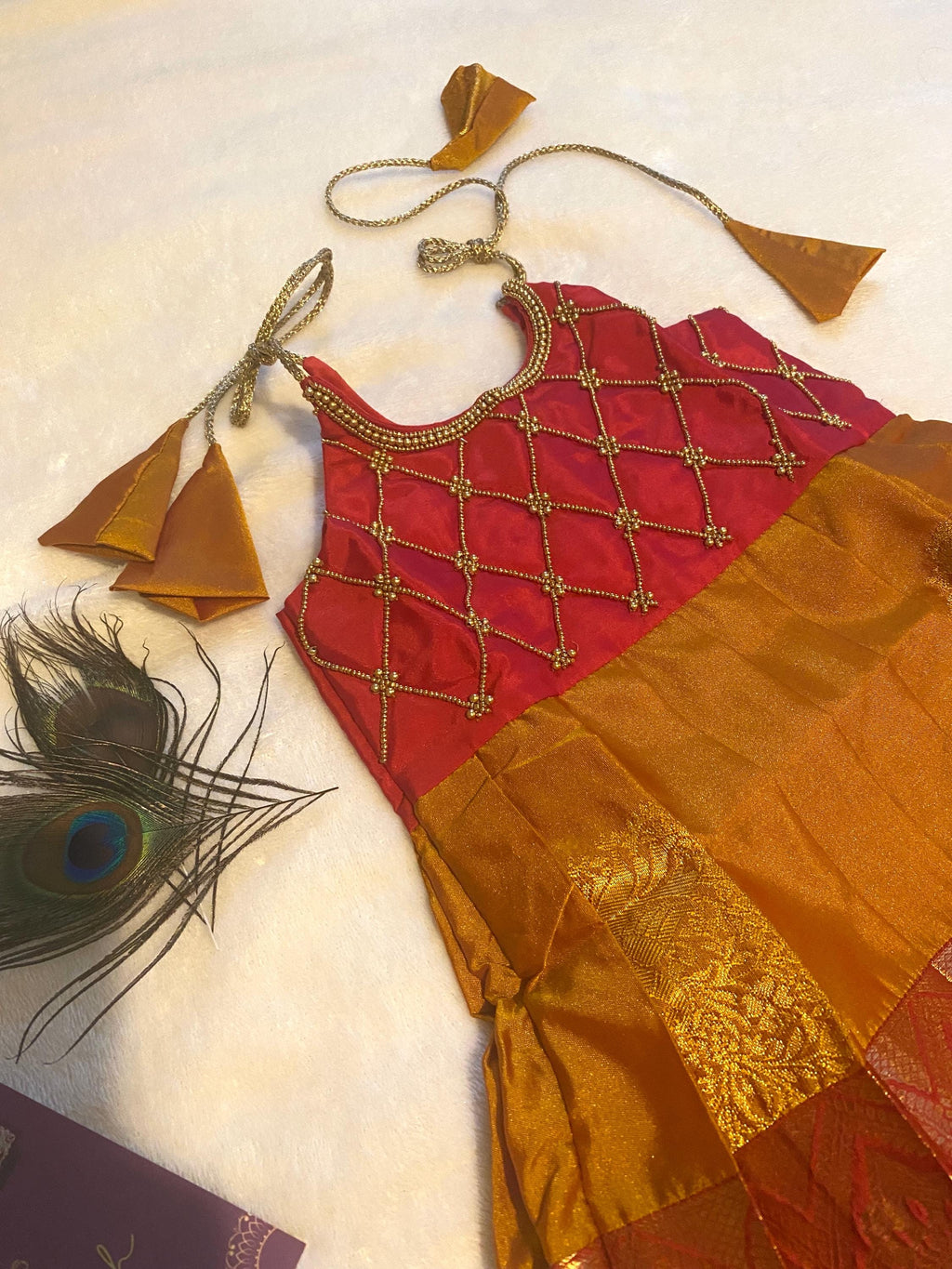 Magenta & Mustard Kanchi Pattu Frock for Baby Girls 0–6 Months | Newborn Ethnic Wear