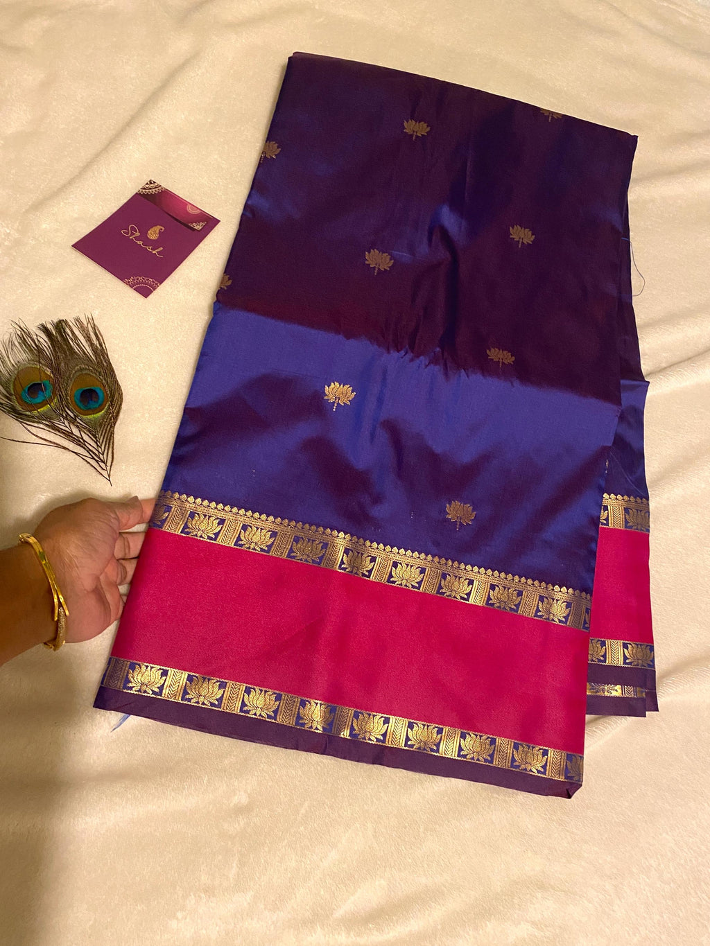 Beautiful Royal Blue Semi-Kanchipuram Soft Silk Saree with Magenta Border