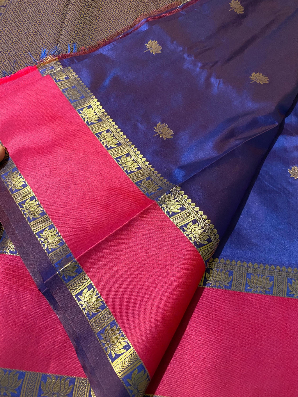 Beautiful Royal Blue Semi-Kanchipuram Soft Silk Saree with Magenta Border