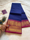 Pure Kanchi Cotton Saree – Royal Blue with Pink Border | Chettinad Cotton Comfort | Festive & Everyday Wear | UK Seller
