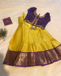 Purple and Golden Yellow Pattu Pavada for Baby Girls 6–12 Months | Semi Silk Kids Lehenga Set